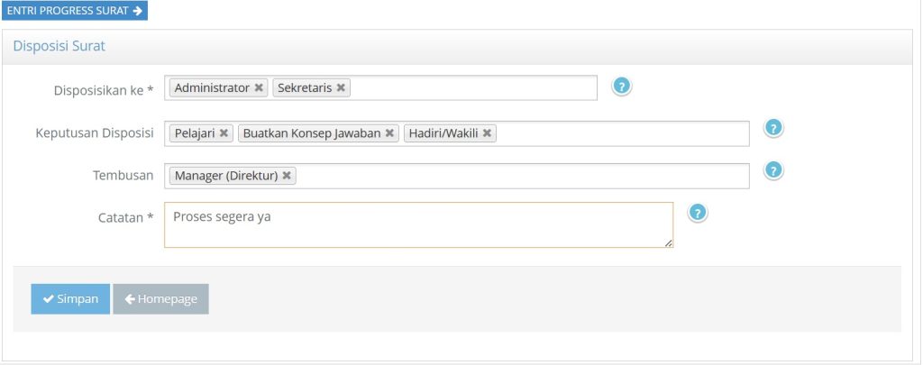 SiAS Pro - Halaman disposisi surat