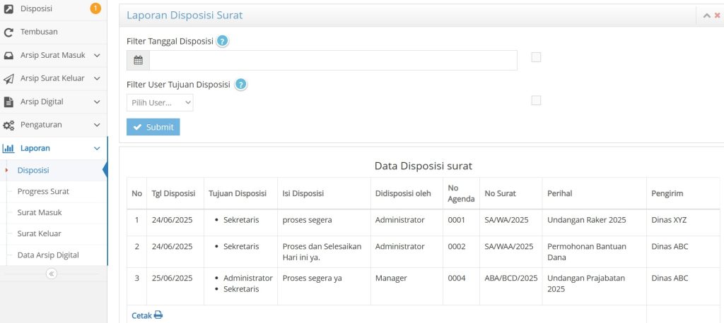 SiAS Pro Laporan disposisi surat